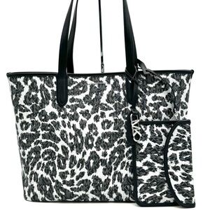 Michael Kors XL East West Tote Bag Leopard Print Black Multi